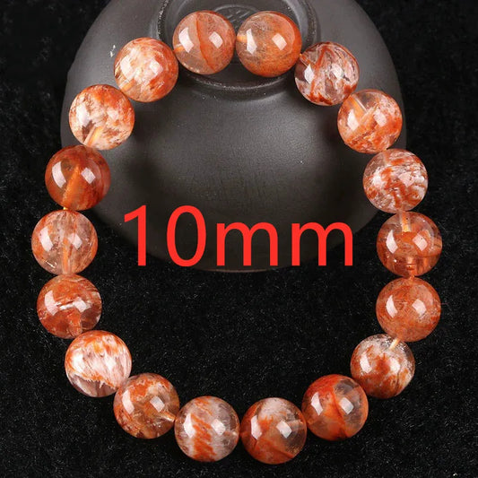 Luckacco Natural Orange White Sericite Snow Phantom Quartz Bracelet Crystal Clear Round Beads Bracelet 9mm 10mm AAAAA