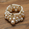 Luckacco Imitation Pearl Stretch Bead Bracelets Set For Women Metal Adjustable Elastic Charms Vintage Strand Girls' Fashion Jewelry C1306