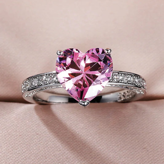 Luckacco Luxury Solitaire Women Heart Engagement Rings Pink Cubic Zirconia Proposal Rings For Girlfriend Anniversary Gift jewelry  rings