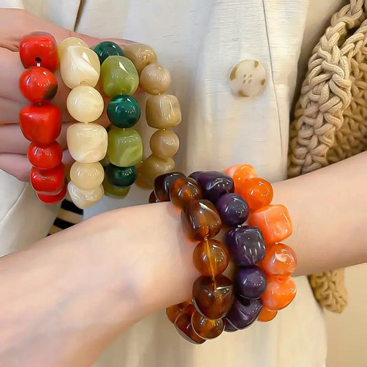 Luckacco Women's Bracelet with Square and Round Acrylic Beads; Simple European and American Inspired Design, Korean Fashion Accessory