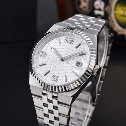 Luckacco New watch, 39.5mm men's watch, sapphire glass NH35 movement, textured dial, silver stainless steel case, stainless steel strap