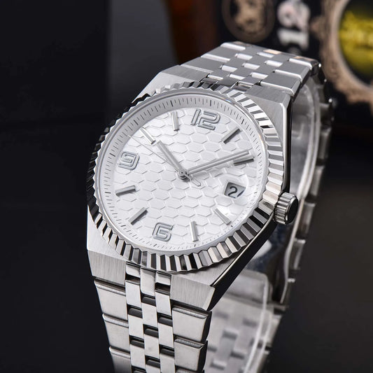 Luckacco New watch, 39.5mm men's watch, sapphire glass NH35 movement, textured dial, silver stainless steel case, stainless steel strap