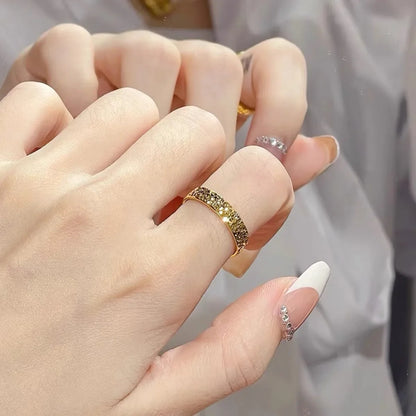 Luckacco Stainless Steel 4mm Broken Ice Rings Women Size 5/6/7/8/9/10# Gold Color Bling Finger Ring Wedding Band Jewelry Girlfriend Gifts
