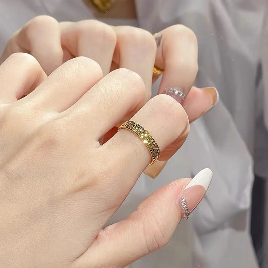 Luckacco Stainless Steel 4mm Broken Ice Rings Women Size 5/6/7/8/9/10# Gold Color Bling Finger Ring Wedding Band Jewelry Girlfriend Gifts