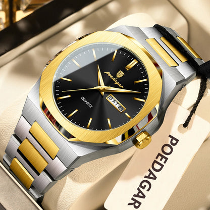 Luckacco POEDAGAR Fashion Brand Male Watch Waterproof Luminous Stainless Steel Watches For Men Date Week Casual Quartz Men's Clock Reloj