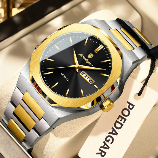 Luckacco POEDAGAR Fashion Brand Male Watch Waterproof Luminous Stainless Steel Watches For Men Date Week Casual Quartz Men's Clock Reloj