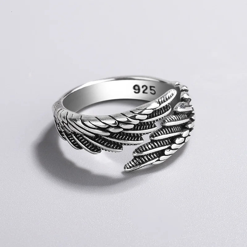 luckacco sam panda 925 sterling silver rings for women men fine jewelry finger adjustable open wing shape ring for party birthday gift