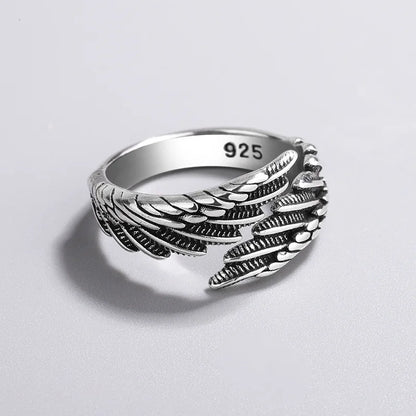 Luckacco Sam Panda 925 Sterling Silver Rings For Women Men Fine Jewelry Finger Adjustable Open Wing Shape Ring For Party Birthday Gift