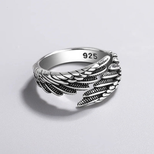 Luckacco Sam Panda 925 Sterling Silver Rings For Women Men Fine Jewelry Finger Adjustable Open Wing Shape Ring For Party Birthday Gift