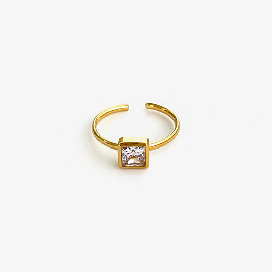 Luckacco Peri'sbox Anti-Tarnish White Rhinestone Square Heart Flower Open Rings Women Trendy Multi-layer V-Shaped Ring Wedding Party Gift