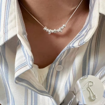 Luckacco PANJBJ 925 Sterling Silver Moonstone Necklace for Women Girl Individuality Geometric Simple Jewelry Birthday Gift