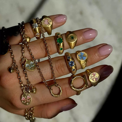 Luckacco 2025 New Finger Ring Copper Gold Color Plated Metal Tarot Enamel Stainless Steel Rings for Women Jewelry
