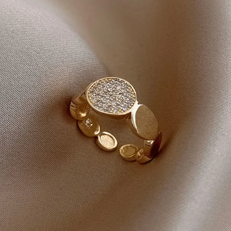 luckacco stainless steel rings for women gold color couple jewelry aesthetic accessorie adjustable punk embossed hollow wide rings