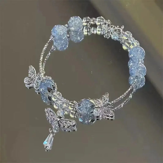 Luckacco New Luxury Elegant Crystal Beads Bracelet for Women Butterfly Dreamcatcher Tassel Charm Bracelet Girl Party Fashion Jewelry Gift