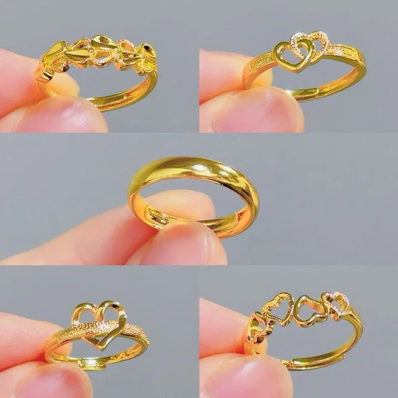 luckacco gold color open mouth ring vietnamese sand gold plated double heart women's love rings anillos de acero inoxidables кольца