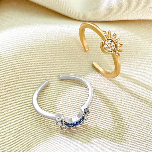 Luckacco Sun and Moon Adjustable Couple Open Ring New Style Stackable Jewelry Gift Fashion Accessories