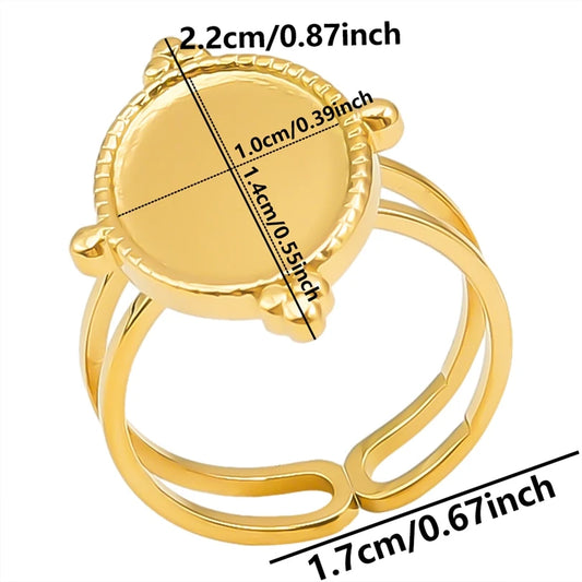 Luckacco Oval Square Leaf Heart Sun Base Open Adjustable Ring DIY Rhinestone Oil Drop Stainless Steel Rings For Women Men Jewelry Bagues