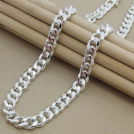 Luckacco 925 Silver Man Necklace 10MM 20/22/24 Inches Cuban Chain Necklace For Women Fashion Wedding Jewelry Christmas Accessories