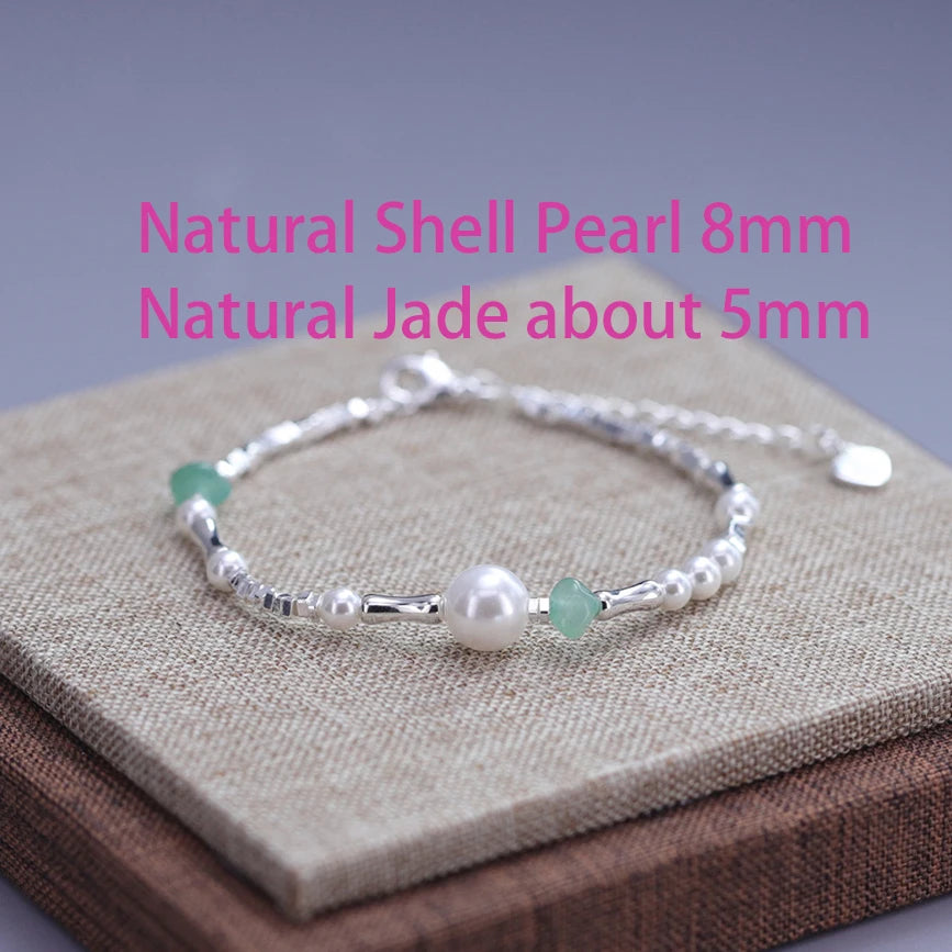 luckacco ventfille 925 sterling silver 6mm shell pearl glass bead star bracelet for women gift crushed silver jewelry