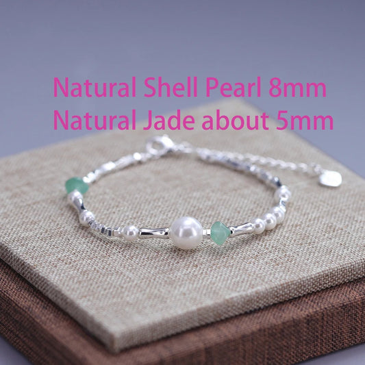 Luckacco VENTFILLE 925 Sterling Silver 6mm Shell Pearl Glass Bead Star Bracelet For Women Gift Crushed Silver Jewelry