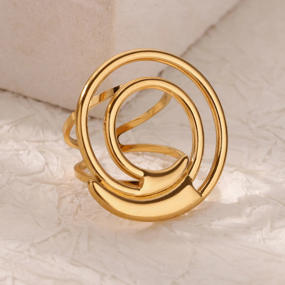 luckacco double heart rings for women gold color stainless steel open adjustable ring female fashion party wedding aesthetic jewelry gift