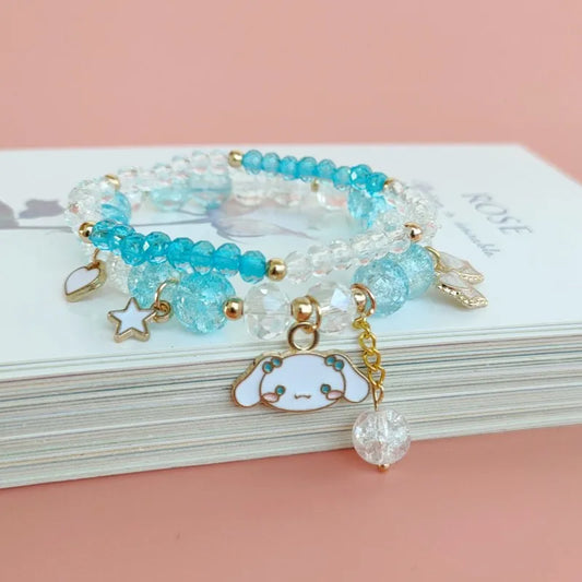 Luckacco Kawaii Bracelets Crystal Beads Bracelet Cute Cartoon Elastic Beaded Pearl Bracelets Jewelry for Girls Women Bff Friendship Gift