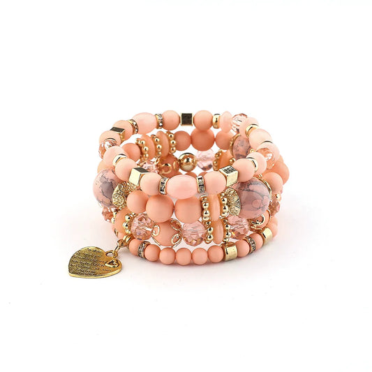 Luckacco 4Pcs/set Boho Ethnic Heart Beaded Bracelet Set For Women Handmade Crystal Beads Chain Bangle Female Bohemia Jewelry Gift