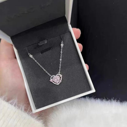 Luckacco New 925 Sterling Silver Luxury Zircon Sweet Heart Pendant Necklaces For Women Designer Jewelry Gift Female Jewelry