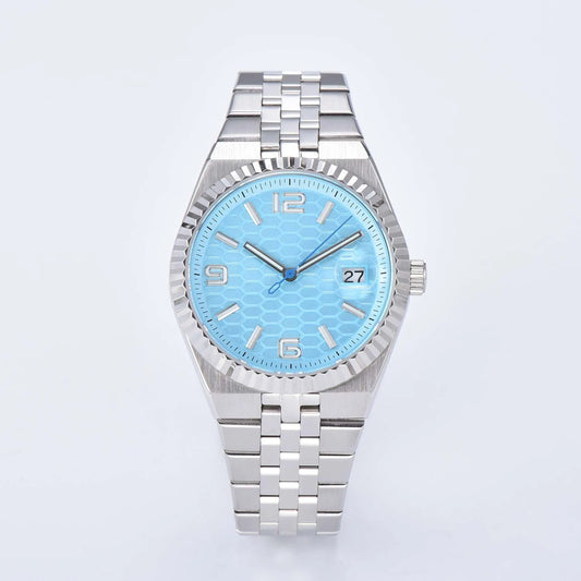 Luckacco New watch, 39.5mm men's watch, sapphire glass NH35 movement, textured dial, silver stainless steel case, stainless steel strap