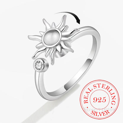Luckacco 925 Sterling Silver Zircon Sunflower Spinner Rings for Women Adjustable Anti Stress Rings Fashion Party Gift 2022 New Hot Sale