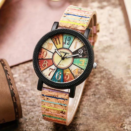 Luckacco 2PCS/Set Women's Watch Vintage Leather Band Analog Quartz Watch Rope Bracelet Set