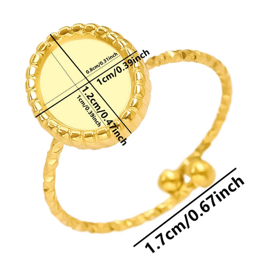 Luckacco Oval Square Leaf Heart Sun Base Open Adjustable Ring DIY Rhinestone Oil Drop Stainless Steel Rings For Women Men Jewelry Bagues