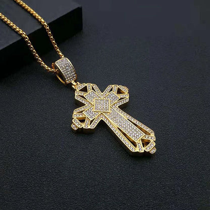 Luckacco Religious Iced Out Zircon Jesus Cross Pendant Male Gold Color Stainless Steel Christian Big Necklace for Men Jewelry Gift 2025