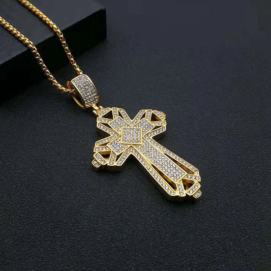Luckacco Religious Iced Out Zircon Jesus Cross Pendant Male Gold Color Stainless Steel Christian Big Necklace for Men Jewelry Gift 2025