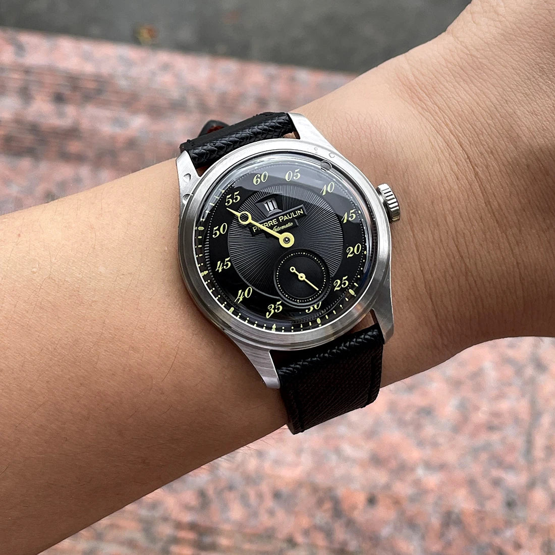 luckacco spot goods new pierre paulin jumping hour men watch salmon dial automatic st17 mechanical watch vintage bonklip bracelet