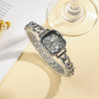 Luckacco Ladies' light luxury fashion bar scale square dial buckle steel strap quartz watch.