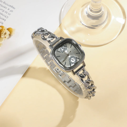 Luckacco Ladies' light luxury fashion bar scale square dial buckle steel strap quartz watch.