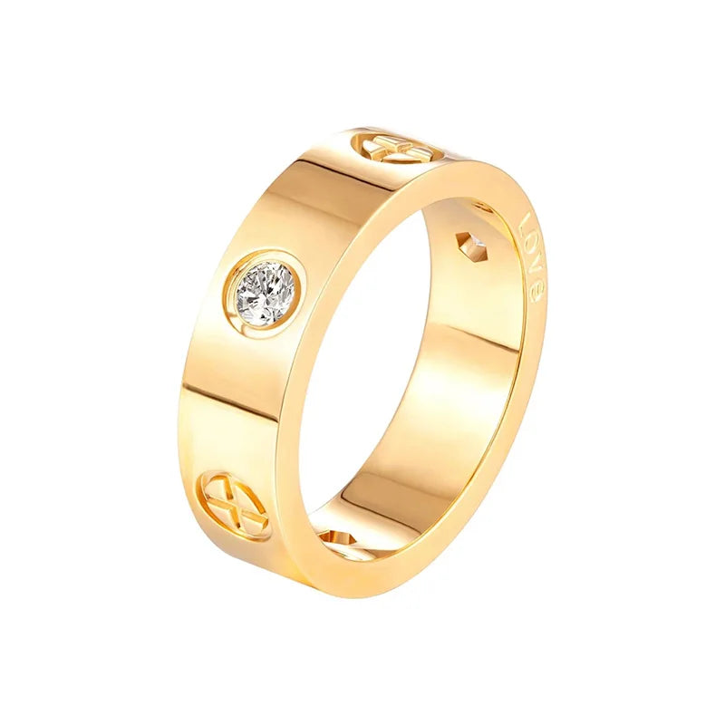 luckacco trendy stainless steel rose gold color love ring for women men couple cz crystal rings luxury brand jewelry wedding gift