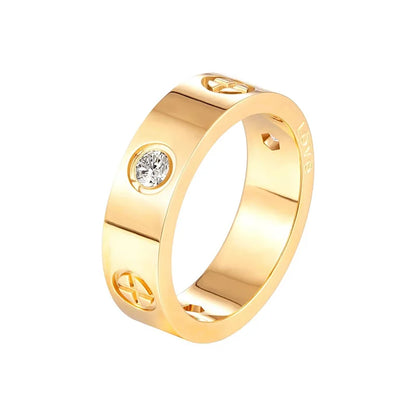 Luckacco Trendy Stainless Steel Rose Gold Color Love Ring for Women Men Couple CZ Crystal Rings Luxury Brand Jewelry Wedding Gift