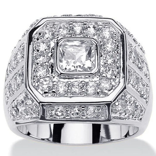 Luckacco Luxury Women Rings Silver Color Square Round White Stone Rings Party Accessories Gift
