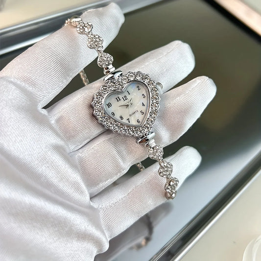 Luckacco Women's Heart Rhinestone Watch with Sparkling Dial & Golden-Tone Alloy Band - Compact Quartz Wristwatch for Everyday Elegance