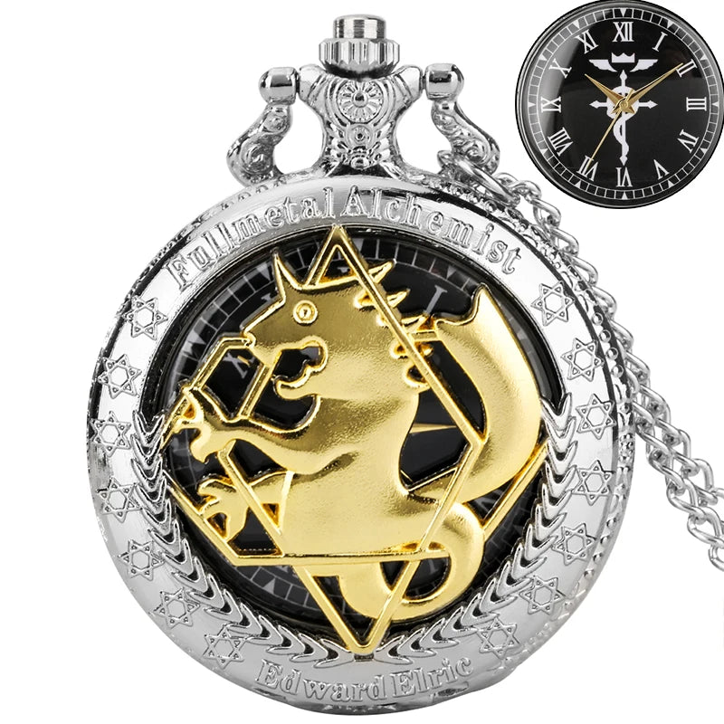 luckacco antique fullmetal alchemist quartz anime pocket watch cosplay edward elric clock design pendant necklace chain vintage chain