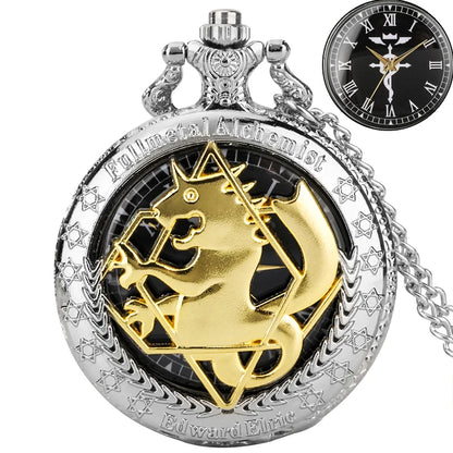 Luckacco Antique Fullmetal Alchemist Quartz Anime Pocket Watch Cosplay Edward Elric Clock Design Pendant Necklace Chain Vintage Chain