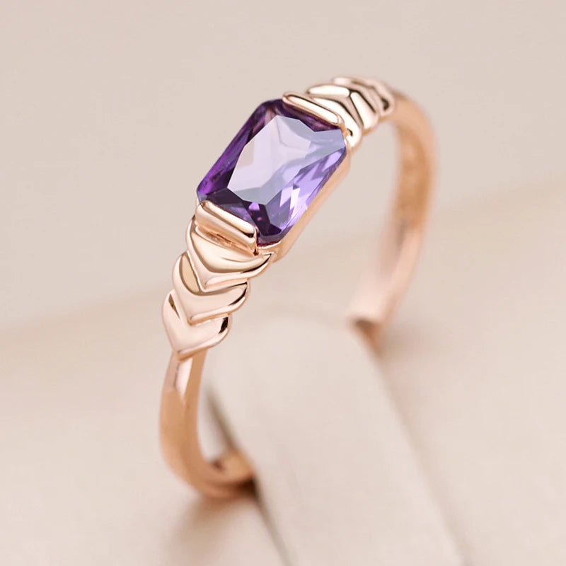 luckacco kinel sparkling square purple natural zircon rings for women luxury unusual 585 rose gold color party daily jewelry 2023 new
