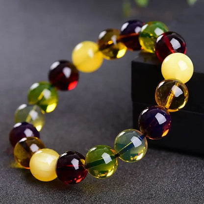 Luckacco Natural Burmese Beeswax Duobao Round Beads Bracelet for Men and Women Raw Ore Amber Single Circle All-match Couple Handstring