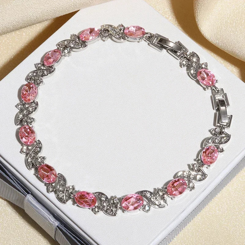luckacco exquisite shiny tennis ball shape crystal zircon bracelet for women fashion evening party jewelry girls gift