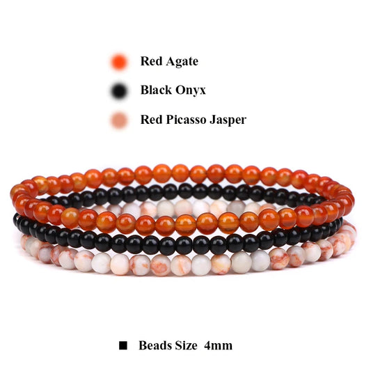 Luckacco 3pcs Amethysts Purple Agates Elastic Bracelets For Women Men Natural Stone Tiger Eye Black Onyx 4mm Beads Bracelet Set Jewelry