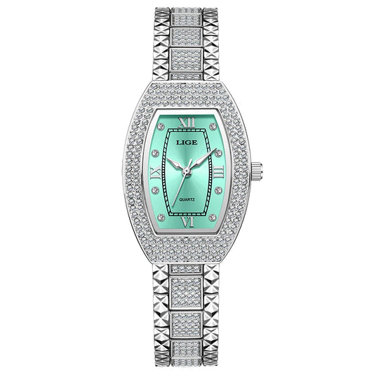 Luckacco LIGE New Original Design Luxury Diamond Watch For Women Elegant Watches Fashion Out Sport Stainless steel Waterproof Mille Clock