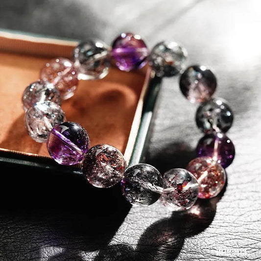 Luckacco Natural Brazilian Collectible Begonia Flower Super Seven Venom Crystal Bracelet Red Super Gold Strawberry Girl Gift