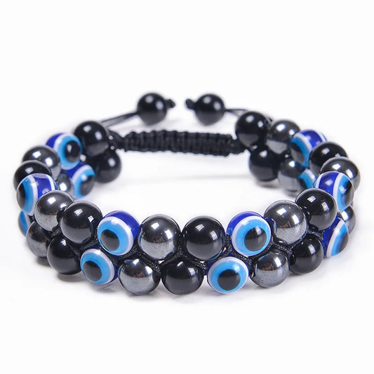 Luckacco Fashion Men Tiger Eye Natutal Stone Beaded Braided Bracelet Bangles Handmade Double Layer Lapis Lazuli Bracelets Hommes